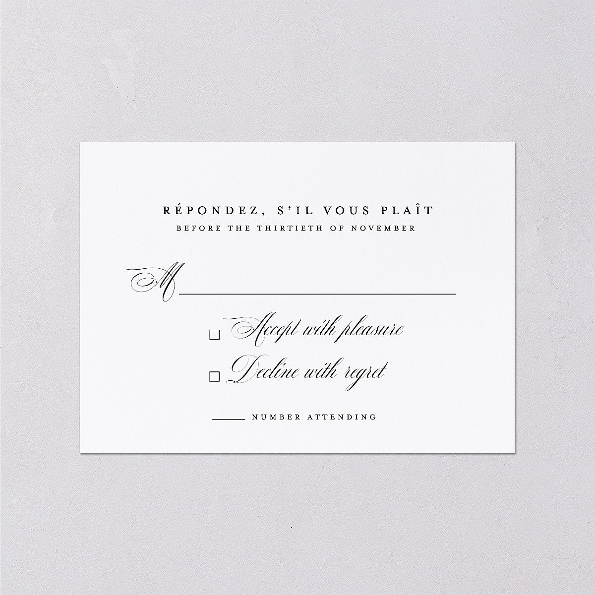 Classic Black Tie Wedding Response Cards Pure White Signature Standard