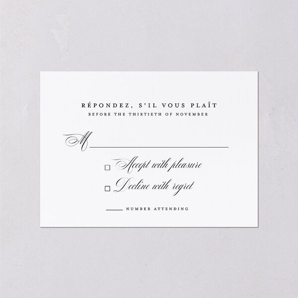 Classic Black Tie Wedding Response Cards Pure White Signature Standard