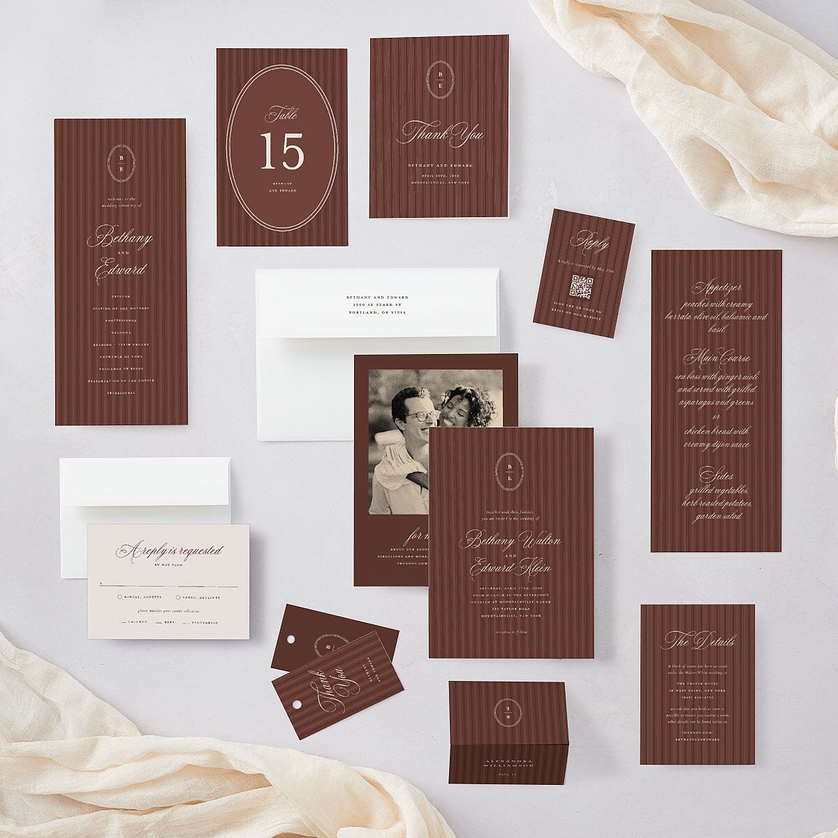 Vintage Oval Monogram Menus Merlot Signature