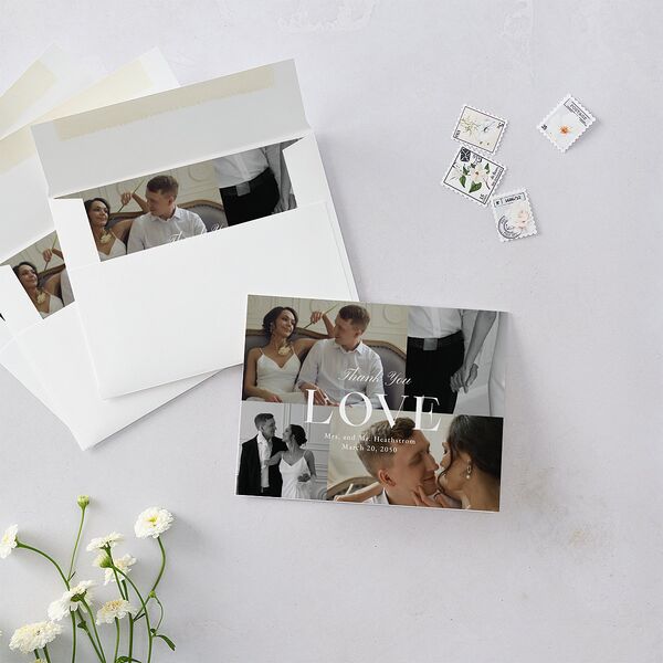 Modern Photo Collage Thank You Cards Linen