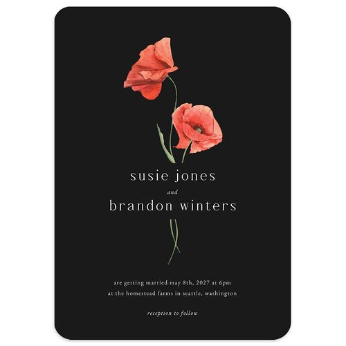 Wild Poppies Wedding Invitations Charcoal Signature Blank No Rounded