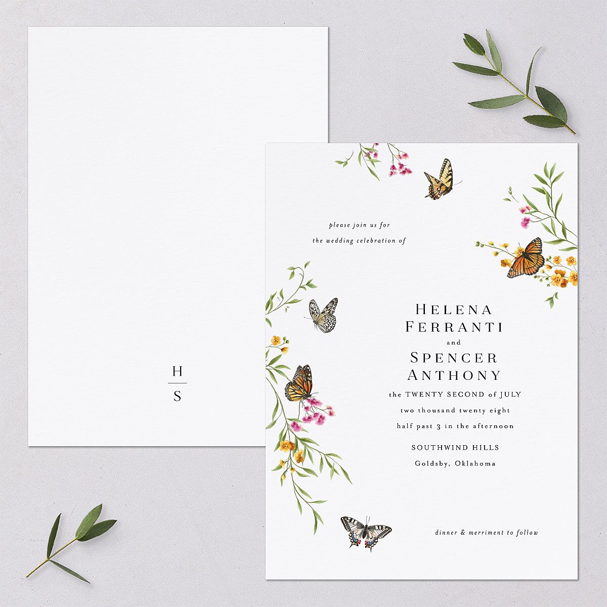 Rustic Butterflies Wedding Invitations Pure White Signature Blank No Standard