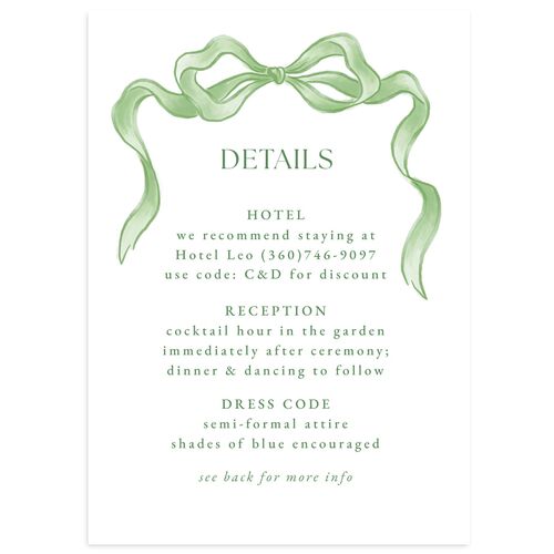 Vintage Bow Wedding Enclosure Cards Jewel Green Signature Standard