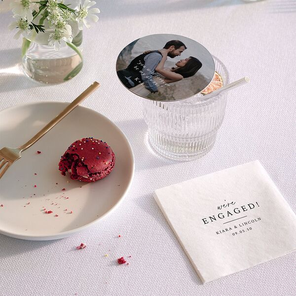 Captured Love Engagement Party Wedding Day Coasters Pure White Cardboard Circle