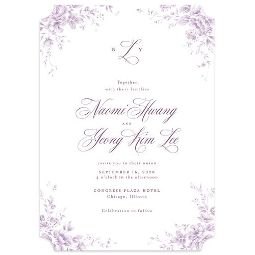 Vintage Florals Wedding Invitations Mauve Signature Blank No Ticket