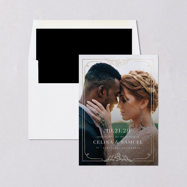 Floral Opulence Foil Save the Date Cards Gold Champagne Signature smooth Blank No Standard