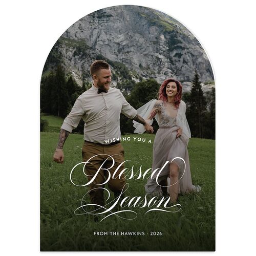 Blessed Holiday Holiday Cards Hunter Green Signature Blank Arch Portrait
