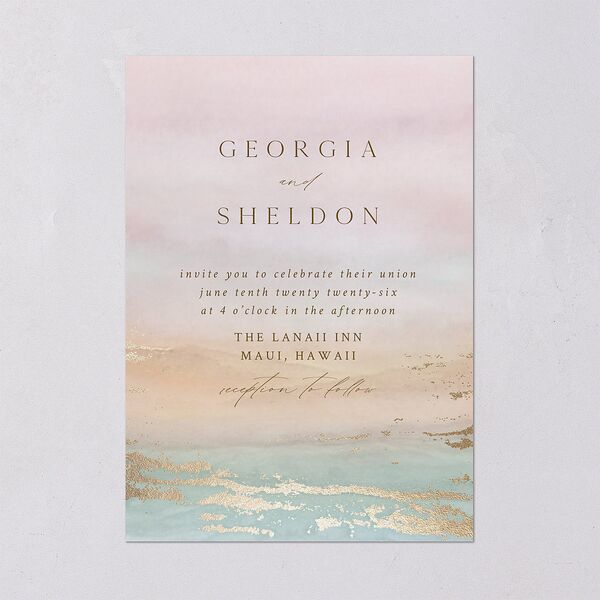 Ethereal Sunset Wedding Invitations Gold Peach Fuzz Signature Blank No