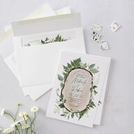 Fairytale Woodgrain Slab Wedding Invitations Pure White Signature Blank No
