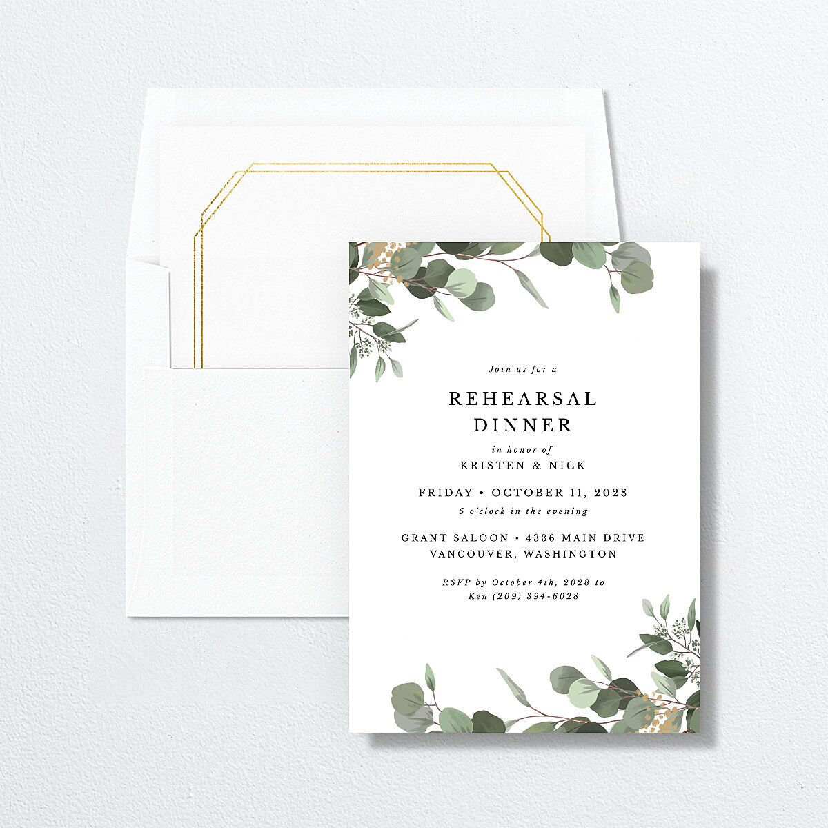 Eucalyptus Frame Rehearsal Dinner Invitations Pure White Signature Standard