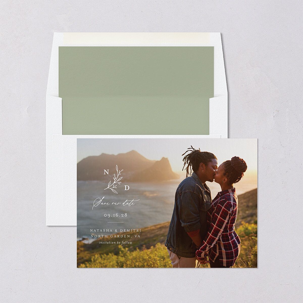 Botanical Monogram Save The Date Cards Dark Camo Signature smooth Blank No Standard