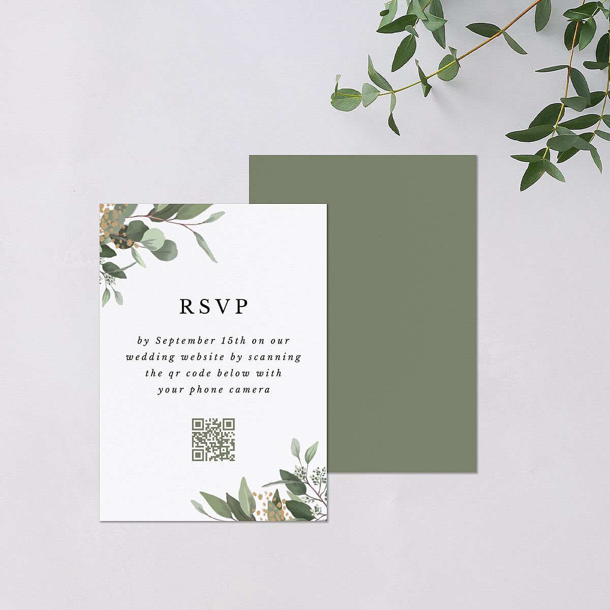 Eucalyptus Frame QR Code RSVP Cards — view 3