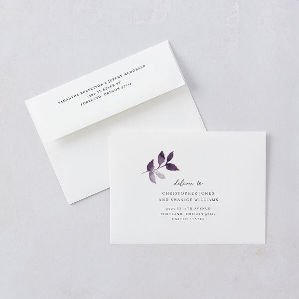 Leafy Frame Save The Date Cards Plum Signature smooth Blank No Standard
