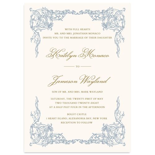 Romantic Rococo Wedding Invitations Dusty Blue Signature Blank No Standard