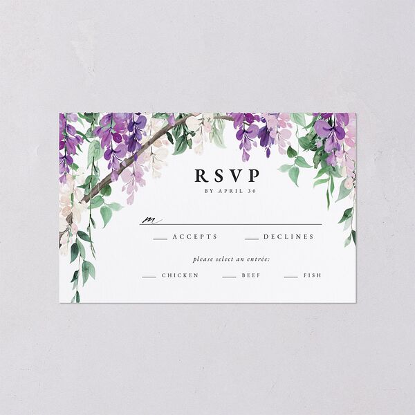 Romantic Wisteria All-in-One Wedding Invitations Purple Petal Signature Light Both Recipient and Return Addresses No