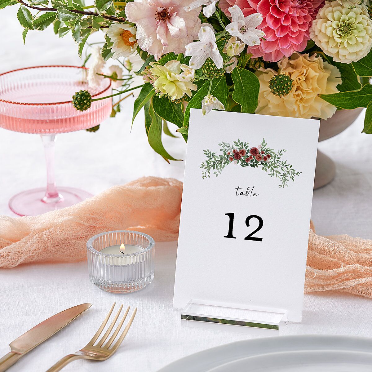 Floral Arc Table Numbers Merlot Signature