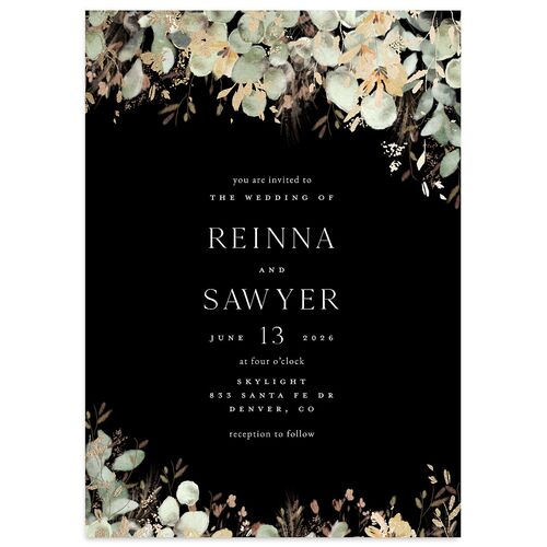 Eucalyptus Edges Wedding Invitations Gold Licorice Signature Blank No Standard