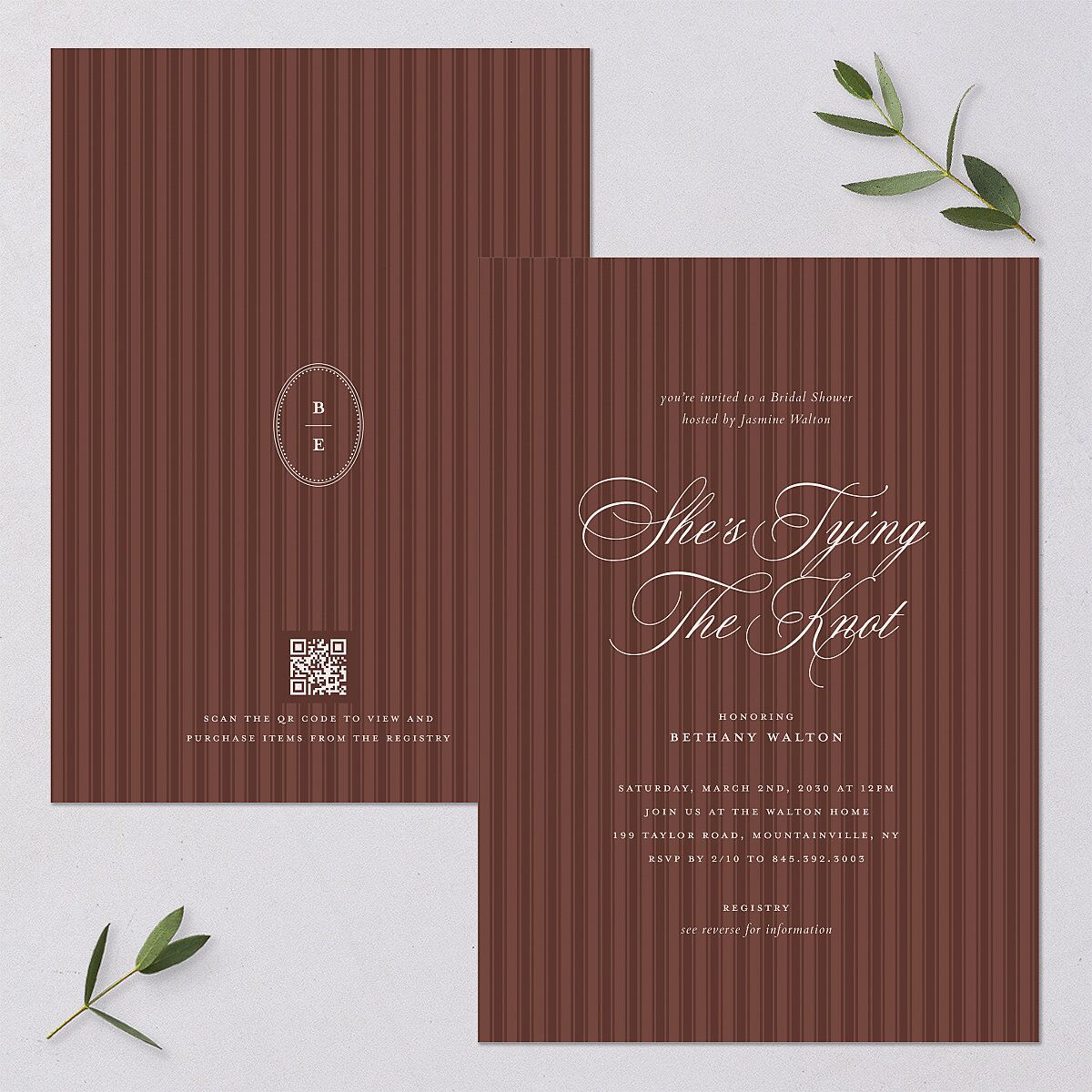 Vintage Oval Monogram Bridal Shower Invitations Merlot Signature Blank Standard