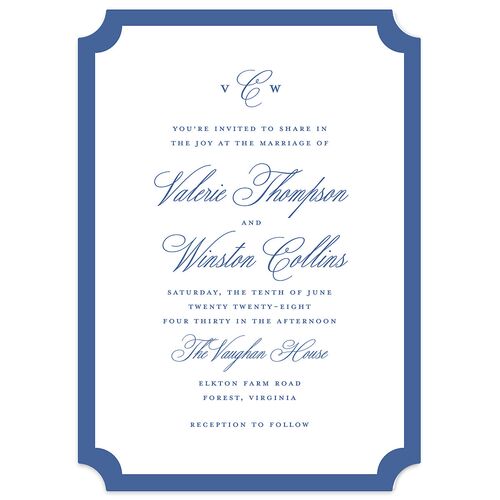 Elegant Eclectic Wedding Invitations French Blue Signature Blank No Ticket