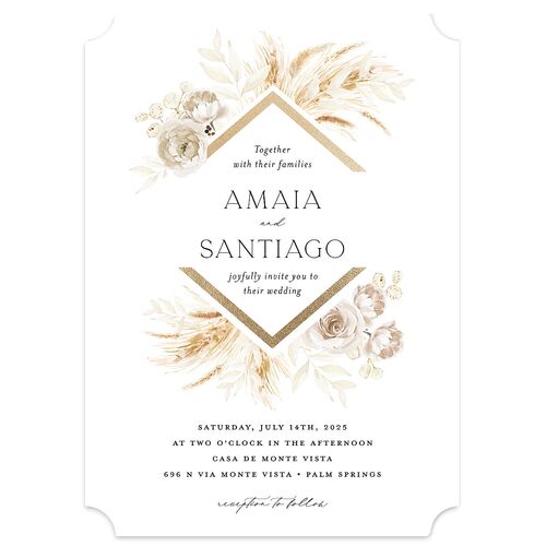 Rustic Bouquet Wedding Invitations Gold Pure White Signature Blank No Ticket
