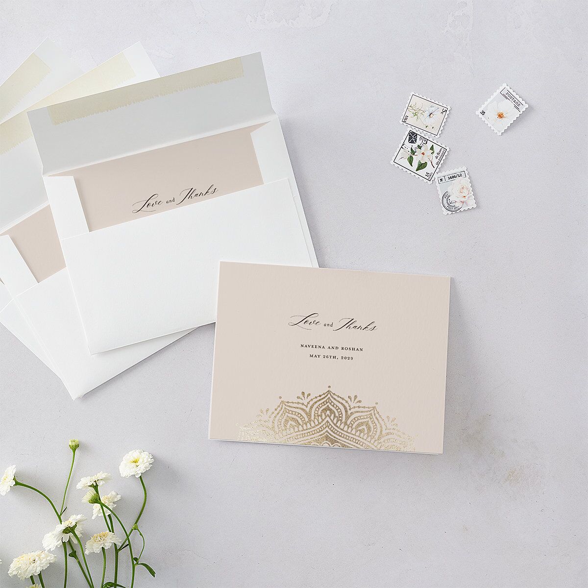 Indian Gilded Adornment Thank You Cards Gold Sand