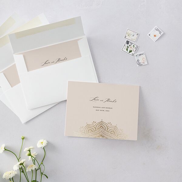 Indian Gilded Adornment Thank You Cards Gold Sand
