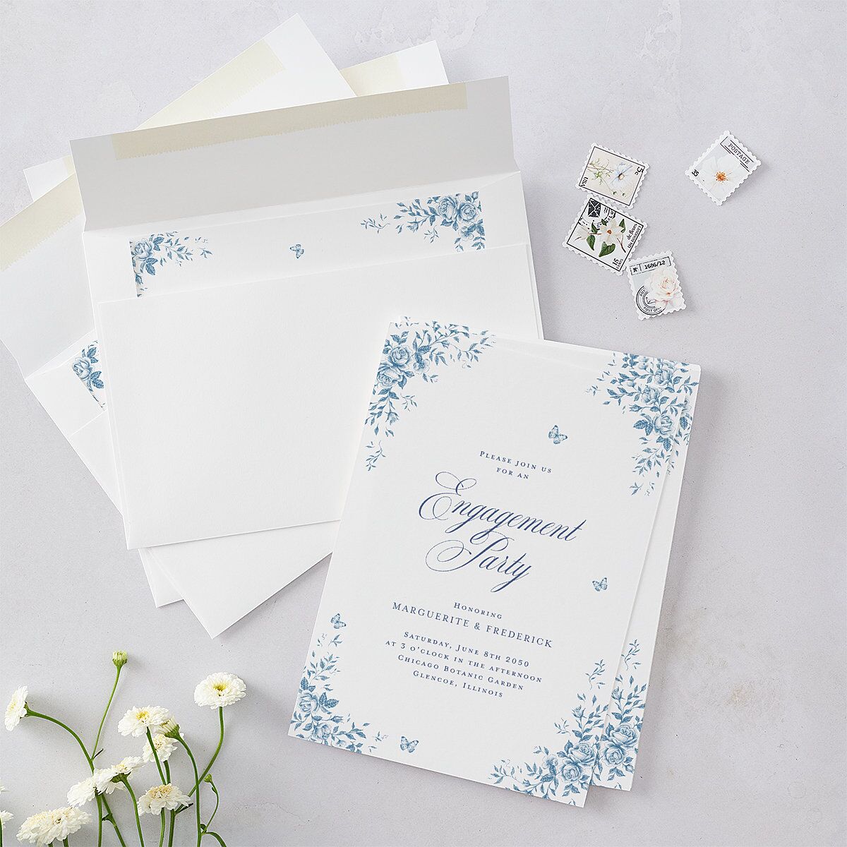 Elegant Rose Crest Engagement Party Invitations Sapphire Signature Blank Standard