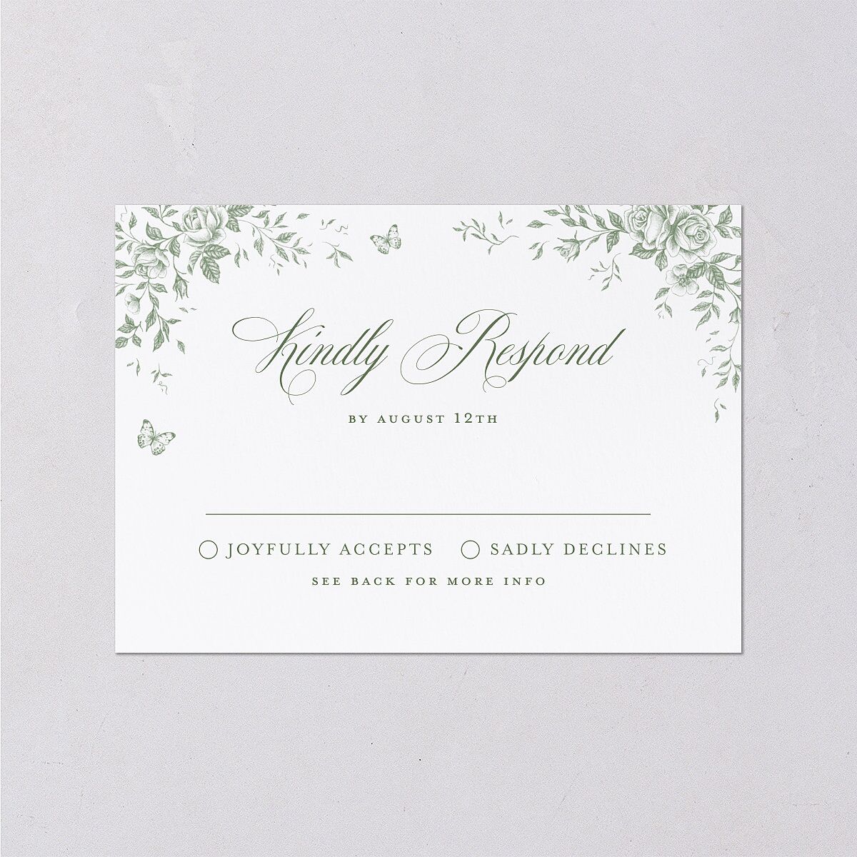 Elegant Rose Crest Wedding Response Cards Deep Olive Signature Standard