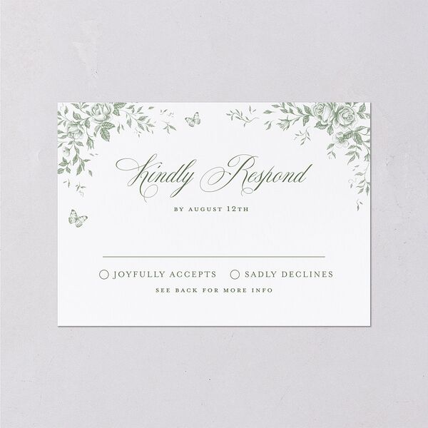 Elegant Rose Crest Wedding Response Cards Deep Olive Signature Standard