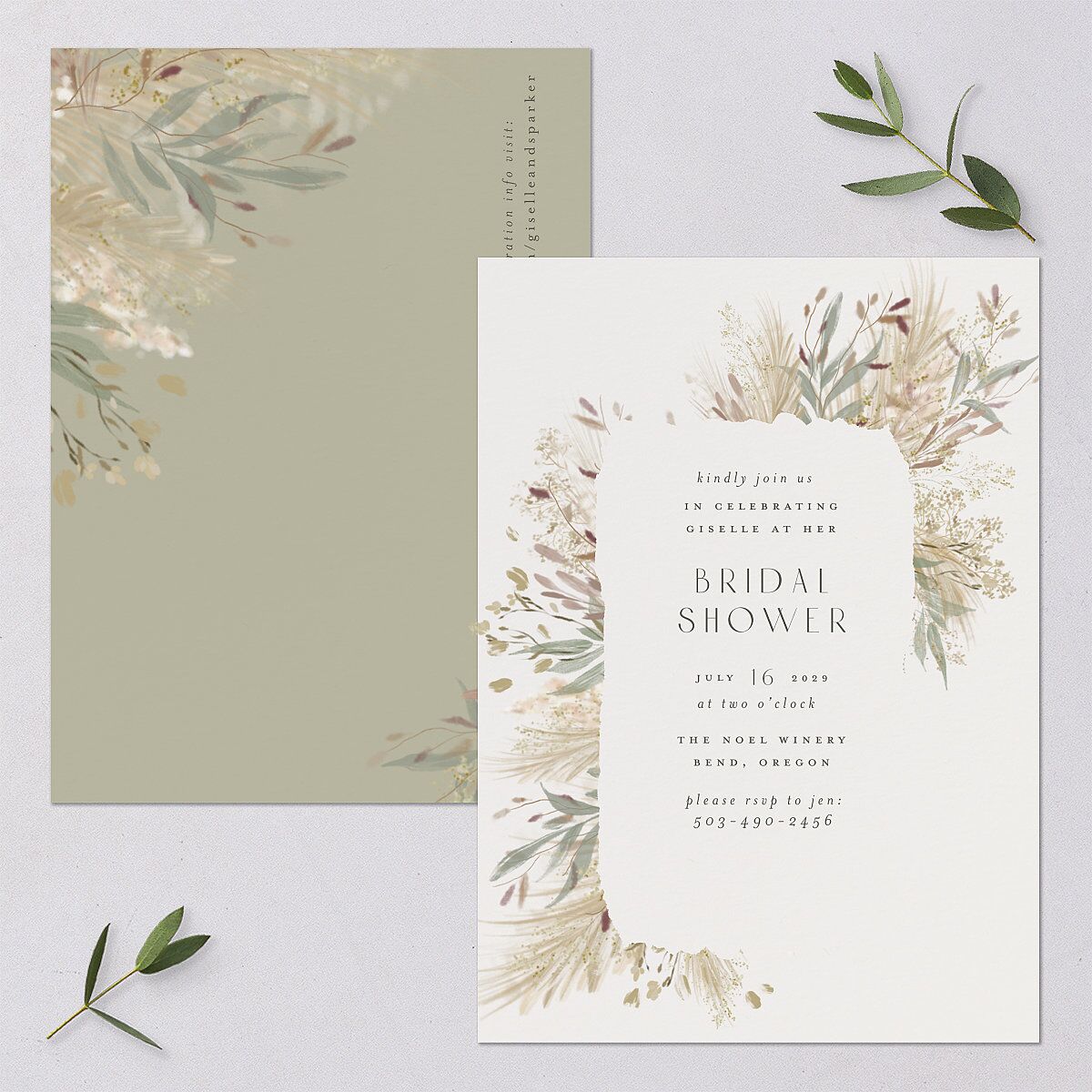 Ethereal Pampas Bridal Shower Invitations Thyme Signature Blank
