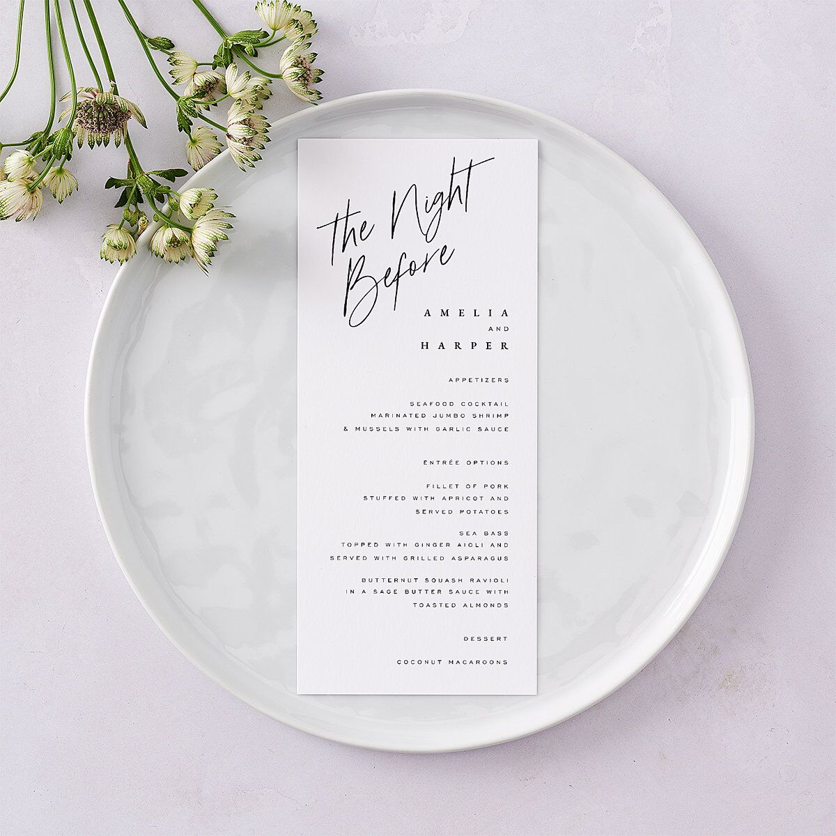 The Night Before You Are Mine Photo Menus Pure White Signature
