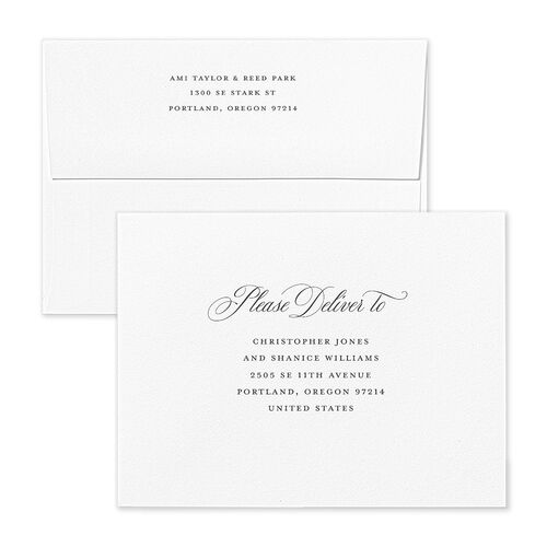 Grand Calligraphy Thank You Card Envelopes White Medieval Grey Both Recipient and Return Addresses Signature Standard