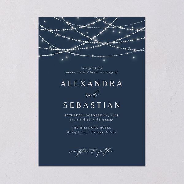 Elegant Lights Wedding Invitations Moody Blue Signature Blank No Standard