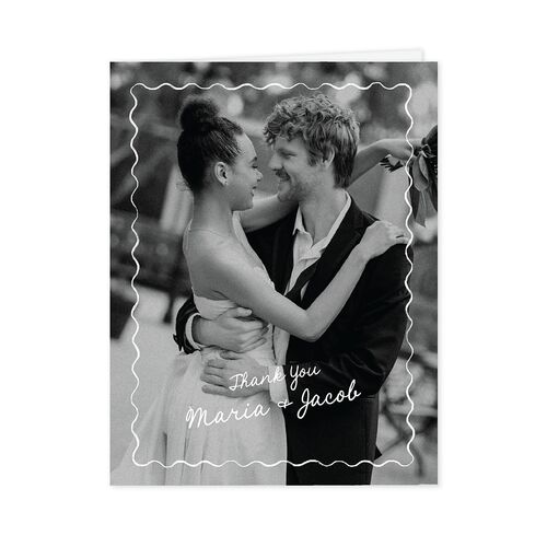 Lovebird Wavy Frame Photo Thank You Cards Pure White