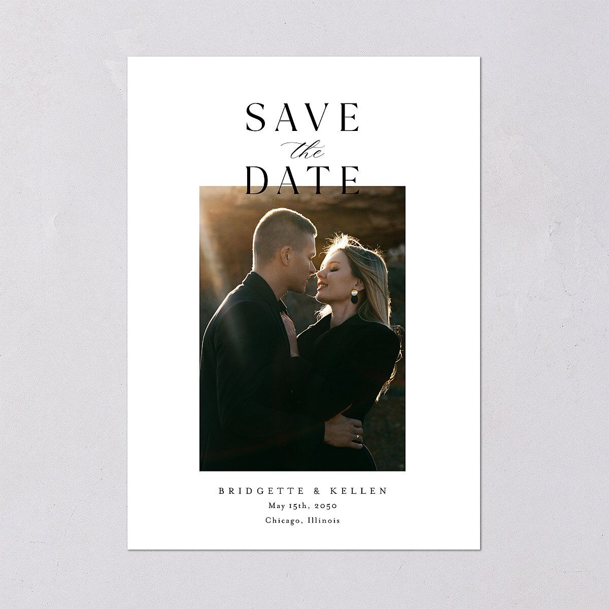 Timeless Typography Digital Save the Date Cards Pure White Dusty Blue Lets Celebrate Standard