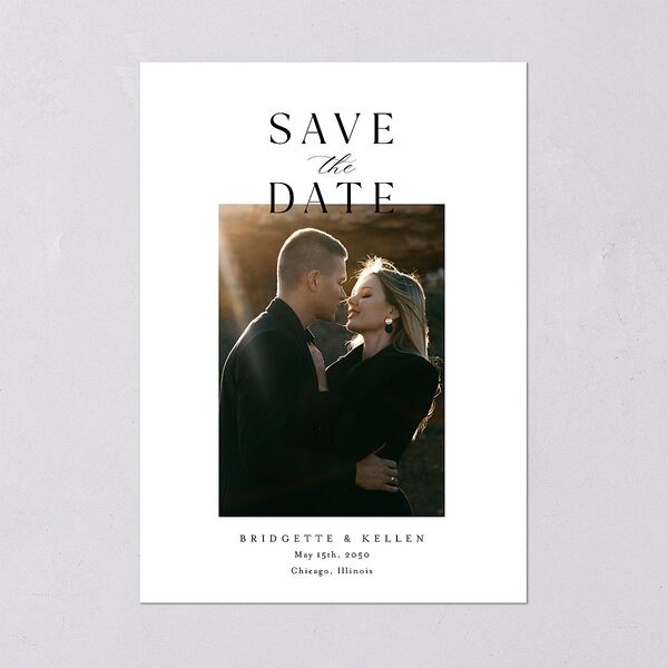 Timeless Typography Digital Save the Date Cards Pure White Dusty Blue Lets Celebrate Standard