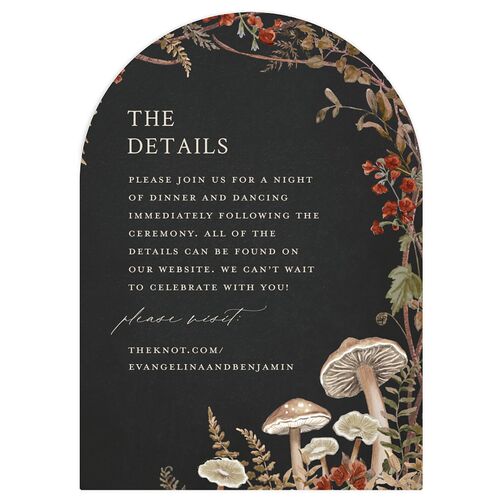 Mushroom Garden Fairytale Wedding Event Detail Cards Midnight Signature Arch