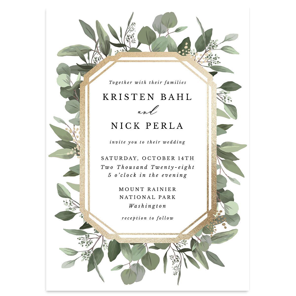 Eucalyptus Frame Foil Wedding Invitations