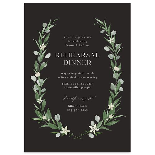 Greenery Laurel Rehearsal Dinner Invitations Charcoal Signature Blank Standard