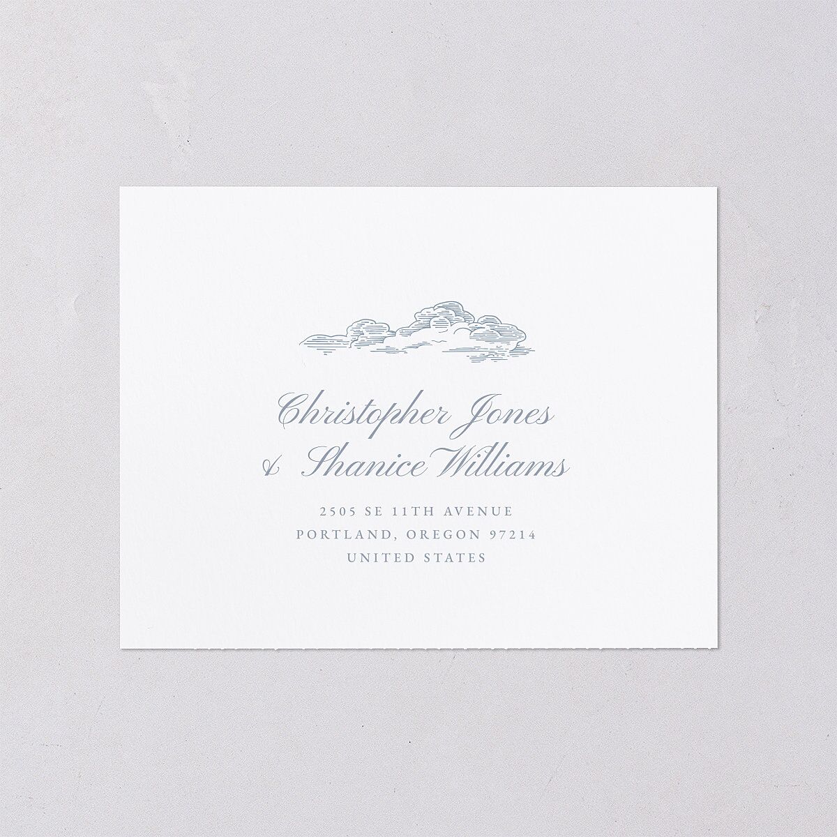 Dusty Blue Regency Toile All-in-One Wedding Invitations Dusty Blue Signature Light Both Recipient and Return Addresses No