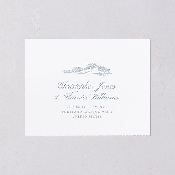 Dusty Blue Regency Toile All-in-One Wedding Invitations Dusty Blue Signature Light Both Recipient and Return Addresses No