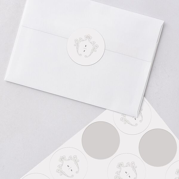 Baroque Border Wedding Stickers Pure White Circle