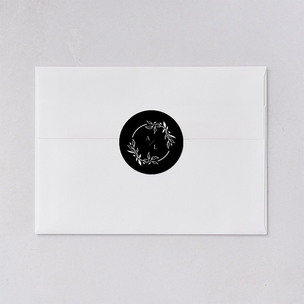 Monogram Leaves Wedding Stickers Charcoal Circle