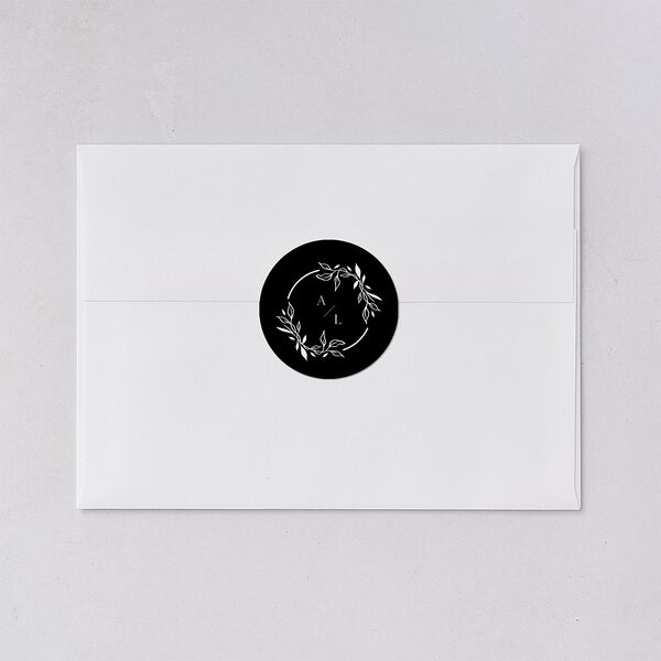 Monogram Leaves Wedding Stickers Charcoal Circle