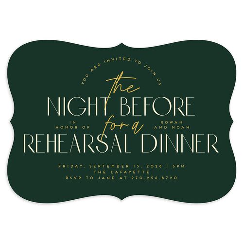 Headline Rehearsal Dinner Invitations Dark Green Signature Blank Bracket