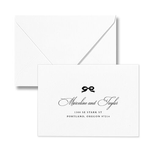 Classic Champagne with Bows Response Card Euro Envelopes White Pure White Return Address Luxe