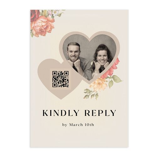 Vintage Awkward Photo Hearts QR Code RSVP Cards Barely Peach Signature Standard