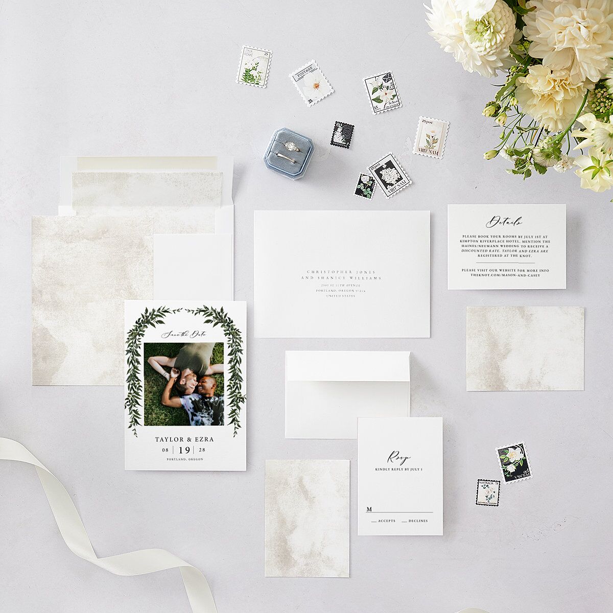 Rich Greenery Save The Date Cards Hunter Green Signature smooth Blank No Standard