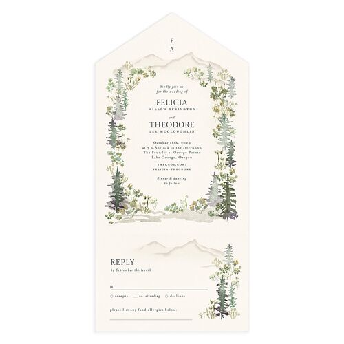 Elegant Mountain Border All-in-One Wedding Invitations Meadow Signature Light Both Recipient and Return Addresses No