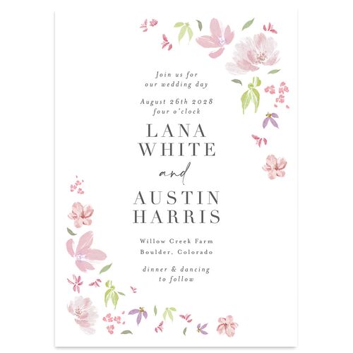Floral Appliqué Wedding Invitations Pink Cotton Signature Blank No Standard
